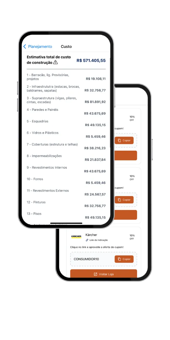 Em Obras App - Interface do aplicativo móvel